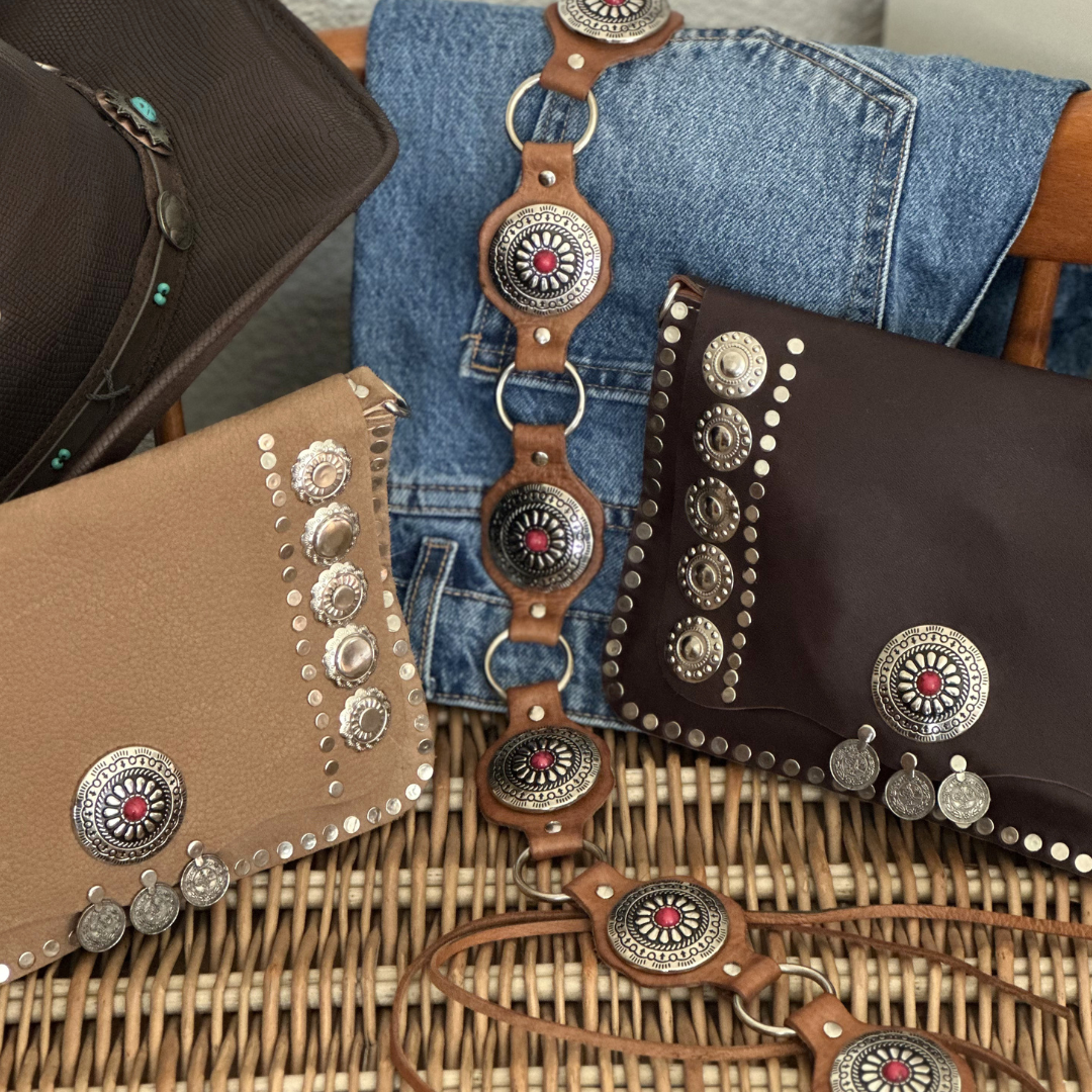 Ceinture en cuir naturel/rouge WESTERN