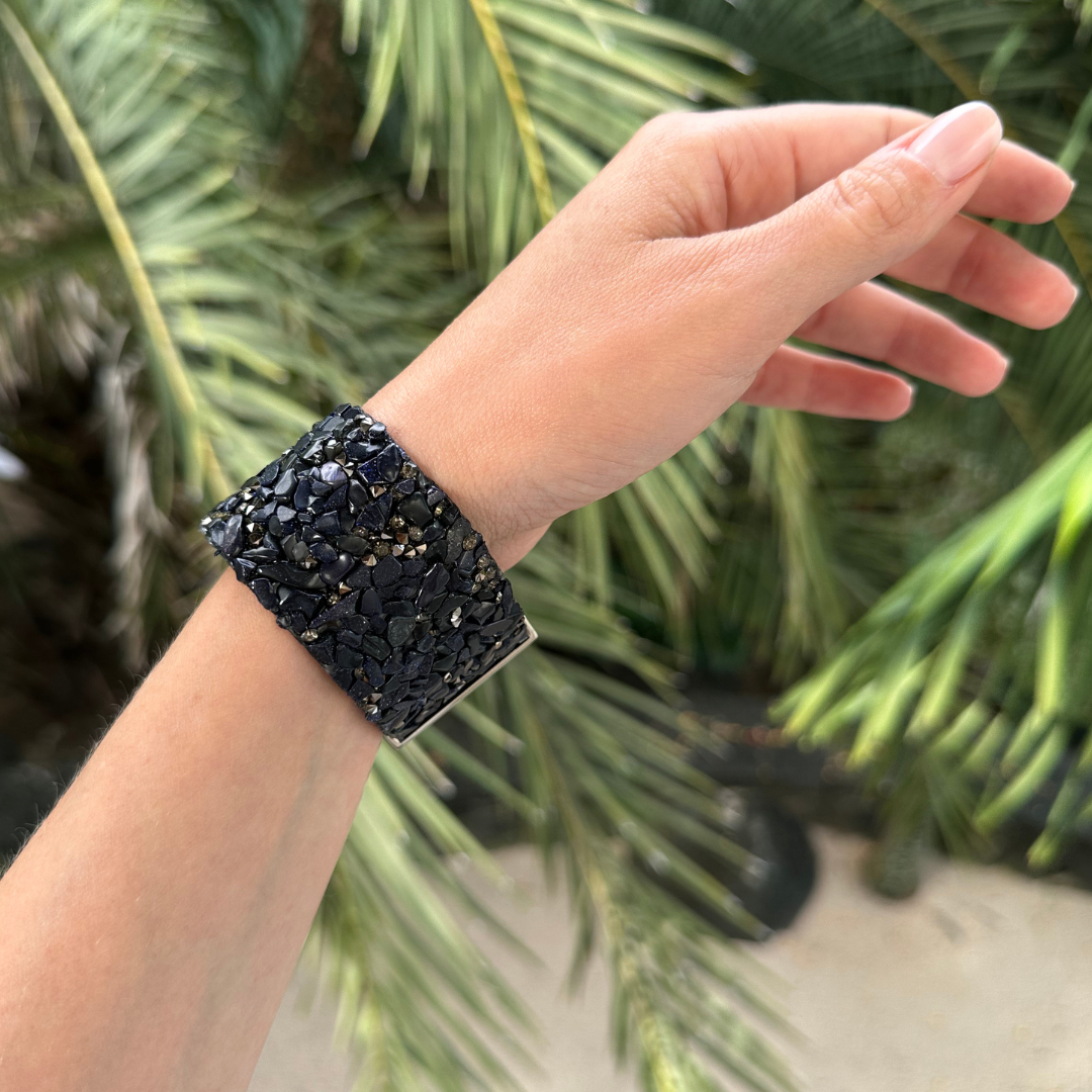 Bracelet bandeau en pierres bleu nuit