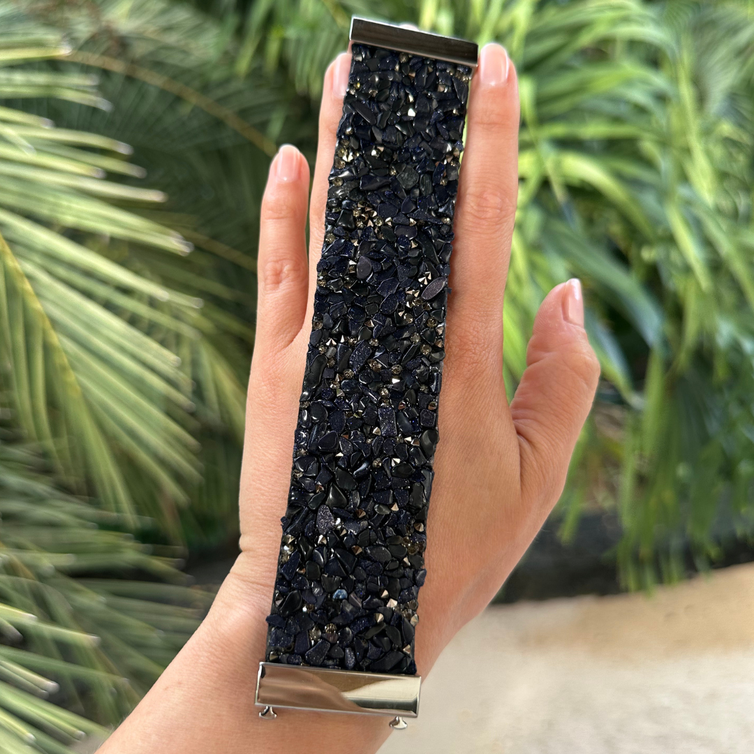 Bracelet bandeau en pierres bleu nuit