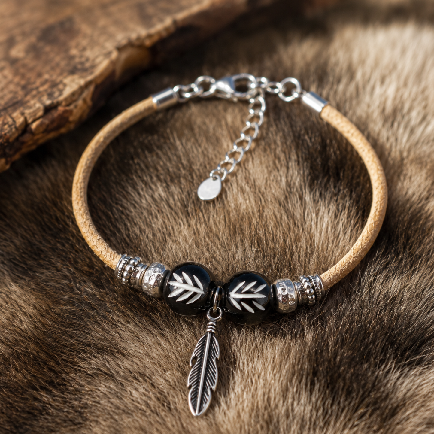 Bracelet en cuir naturel PLUME