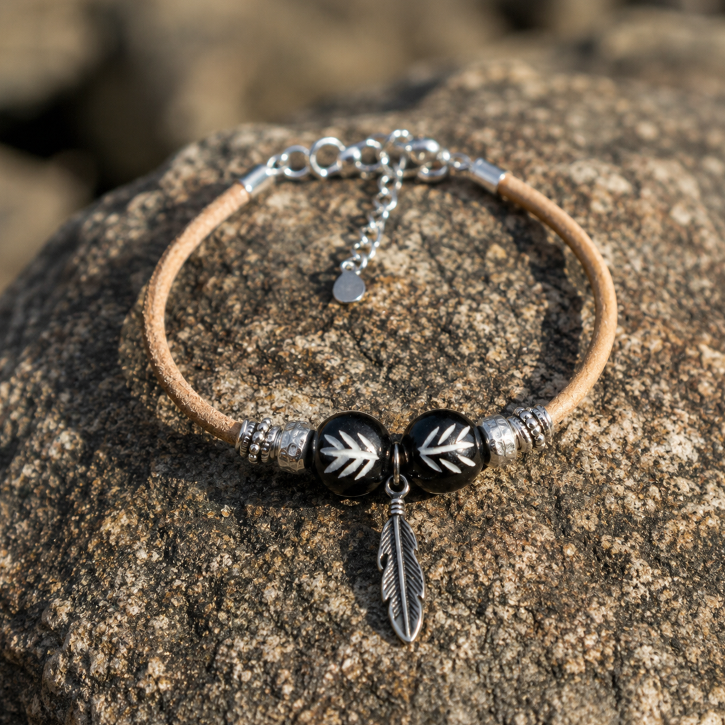 Bracelet en cuir naturel PLUME