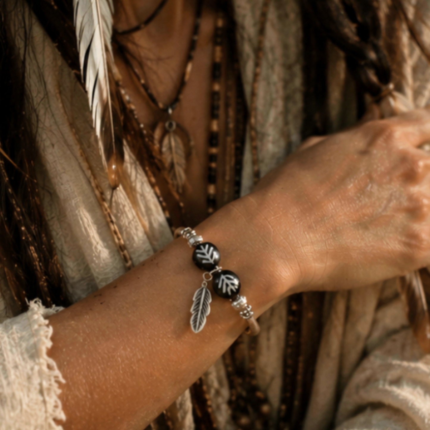 Bracelet en cuir naturel PLUME
