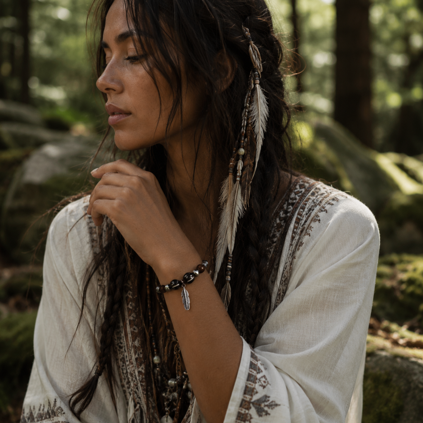 Bracelet en cuir brun PLUME