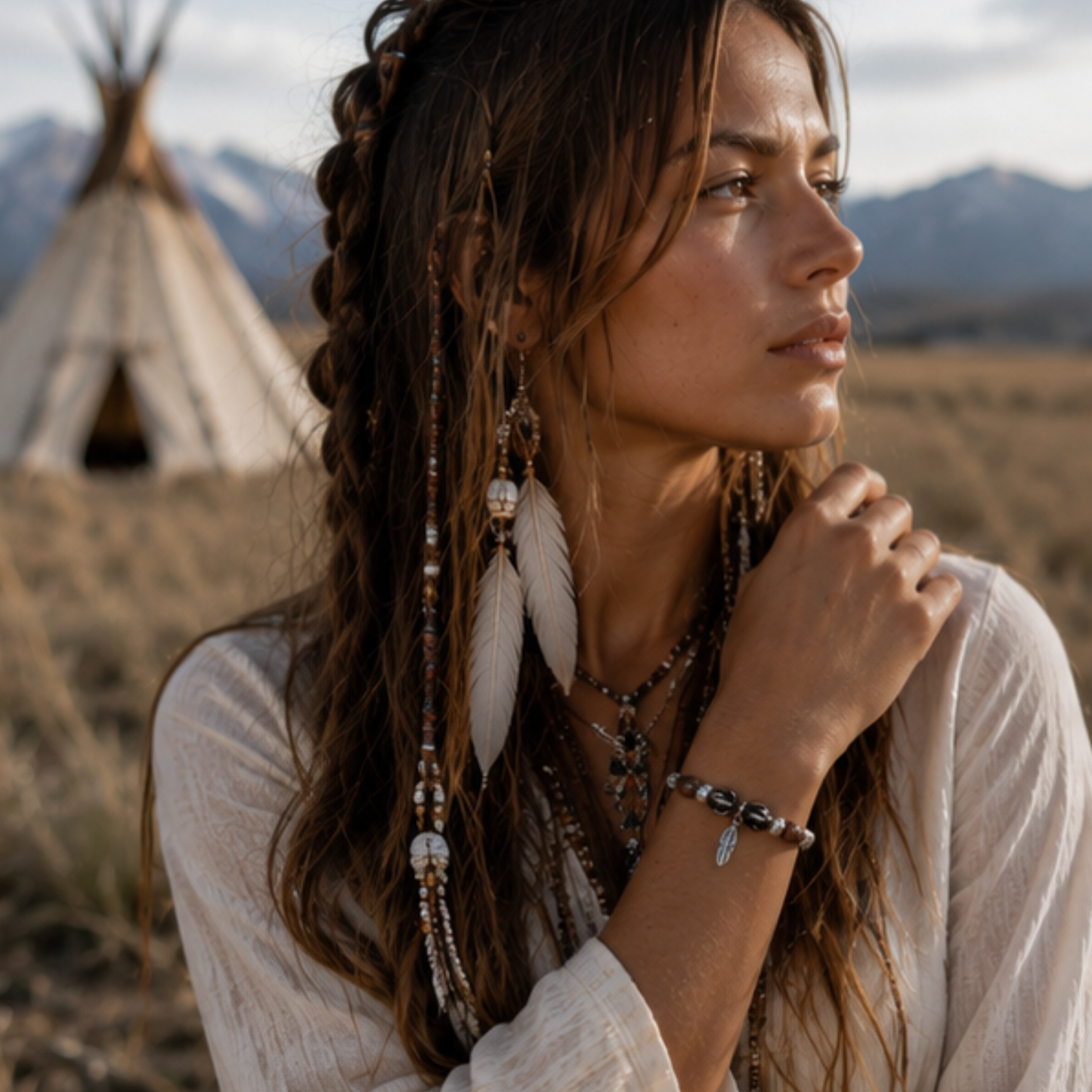 Bracelet en cuir brun PLUME
