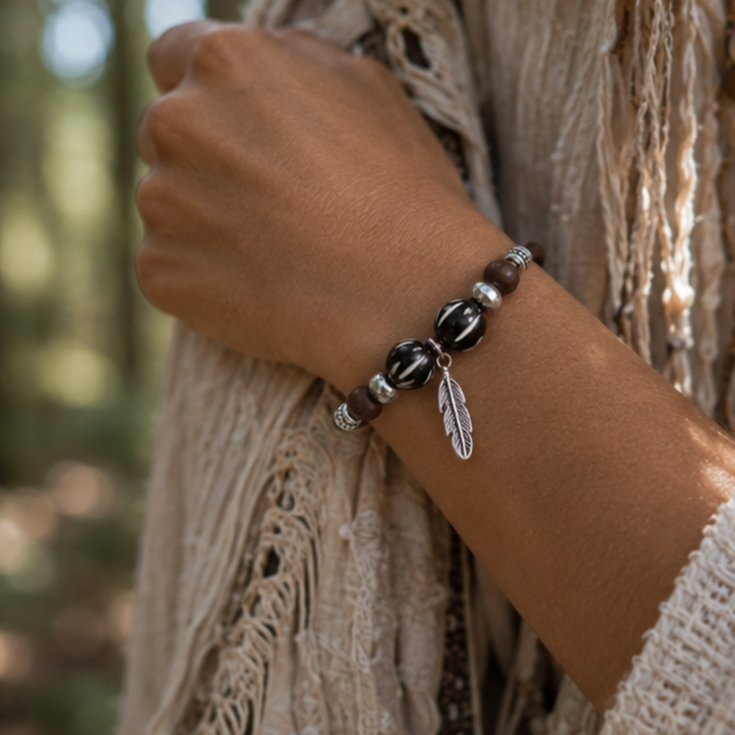 Bracelet en cuir brun PLUME