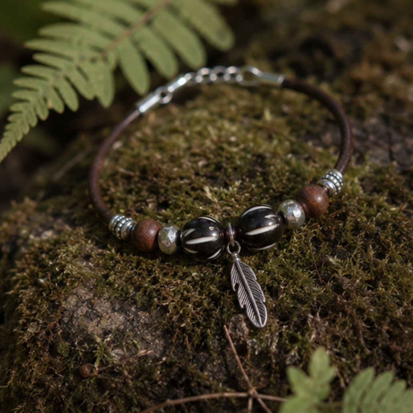Bracelet en cuir brun PLUME