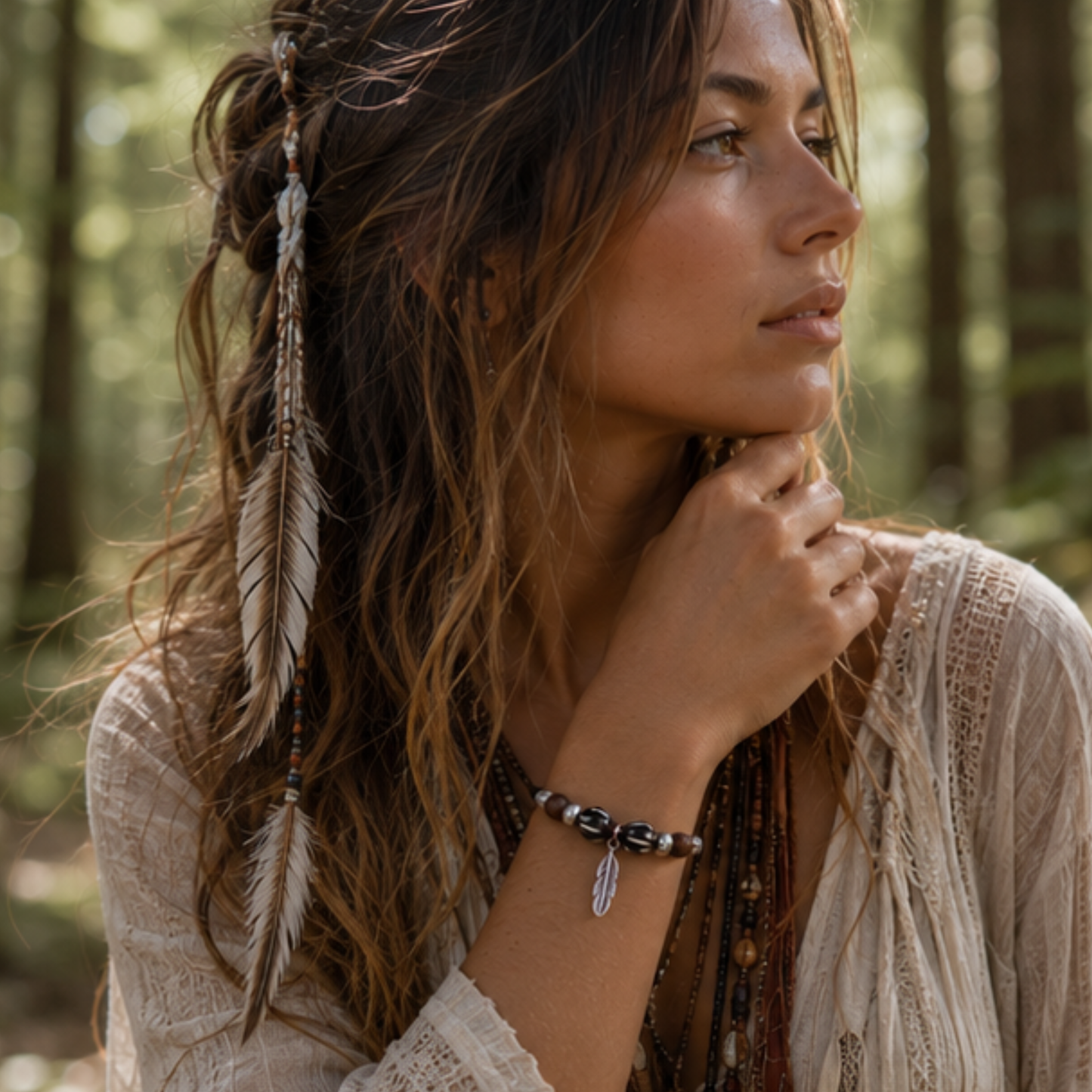 Bracelet en cuir brun PLUME