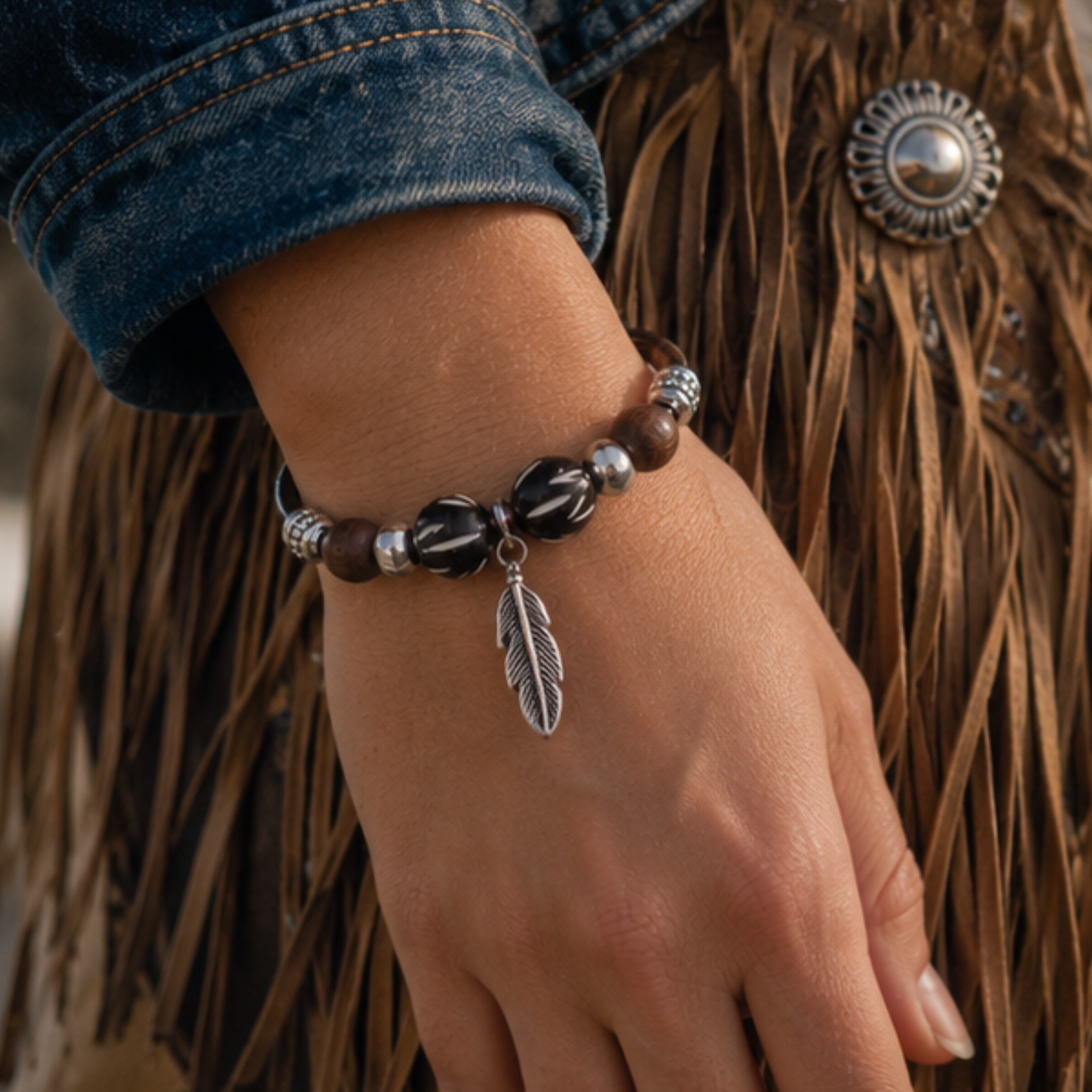 Bracelet en cuir brun PLUME