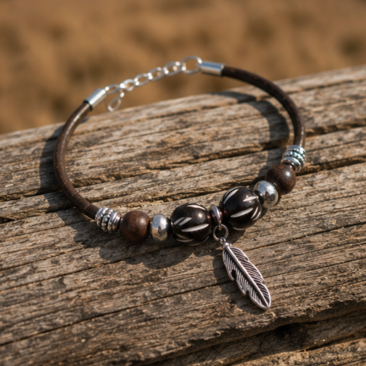 Bracelet en cuir brun PLUME