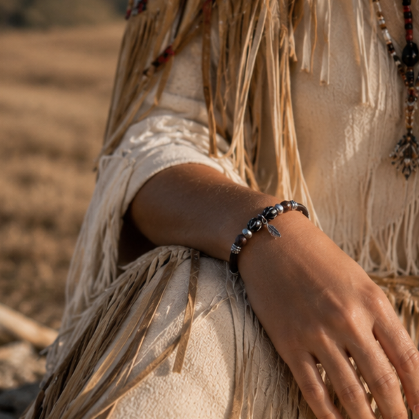 Bracelet en cuir brun PLUME