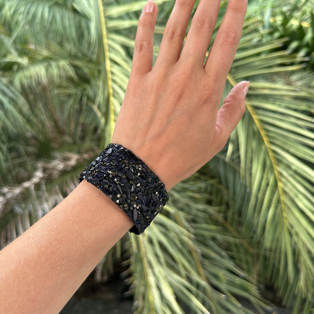 Bracelet bandeau en pierres bleu nuit