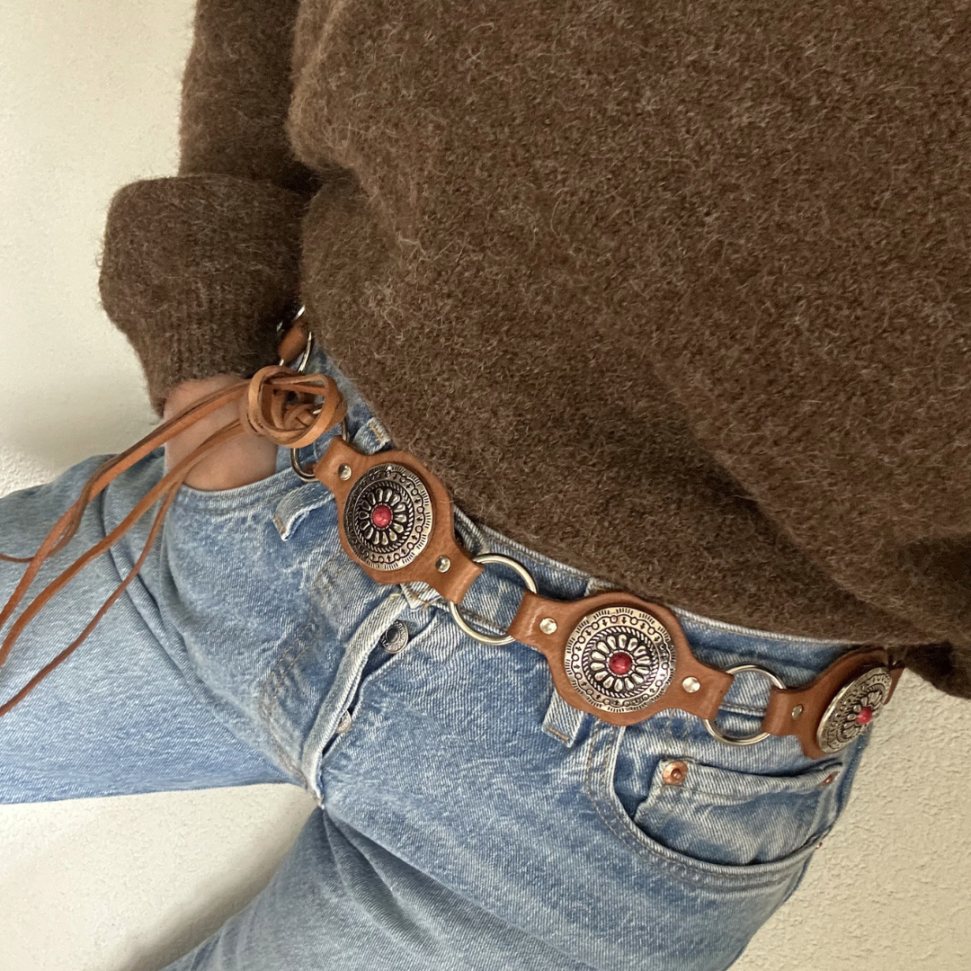 Ceinture en cuir naturel/rouge WESTERN