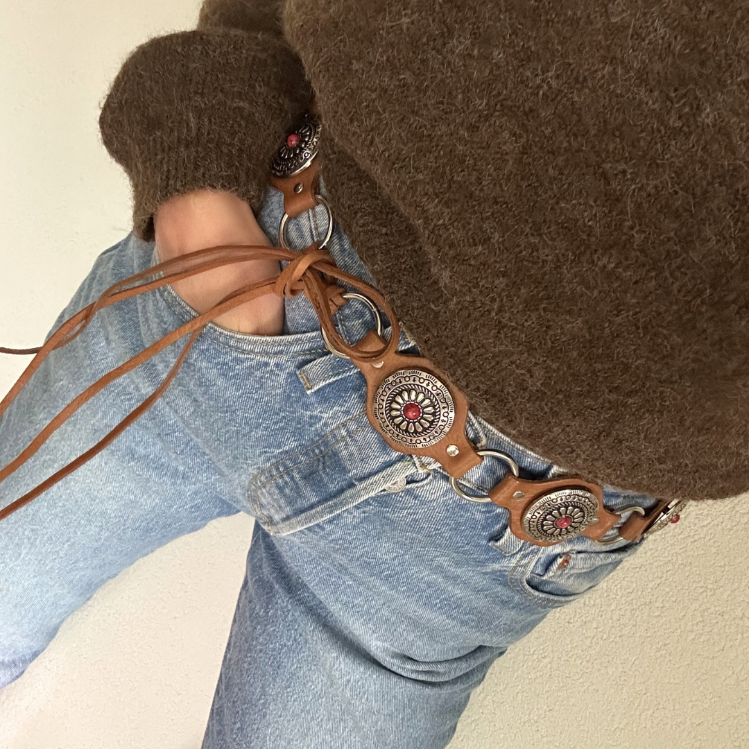 Ceinture en cuir naturel/rouge WESTERN