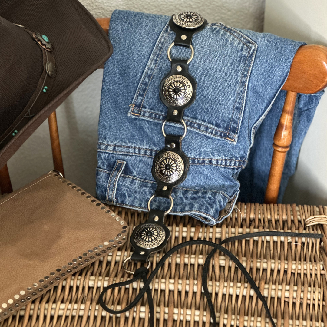 Ceinture en cuir noir/noir WESTERN