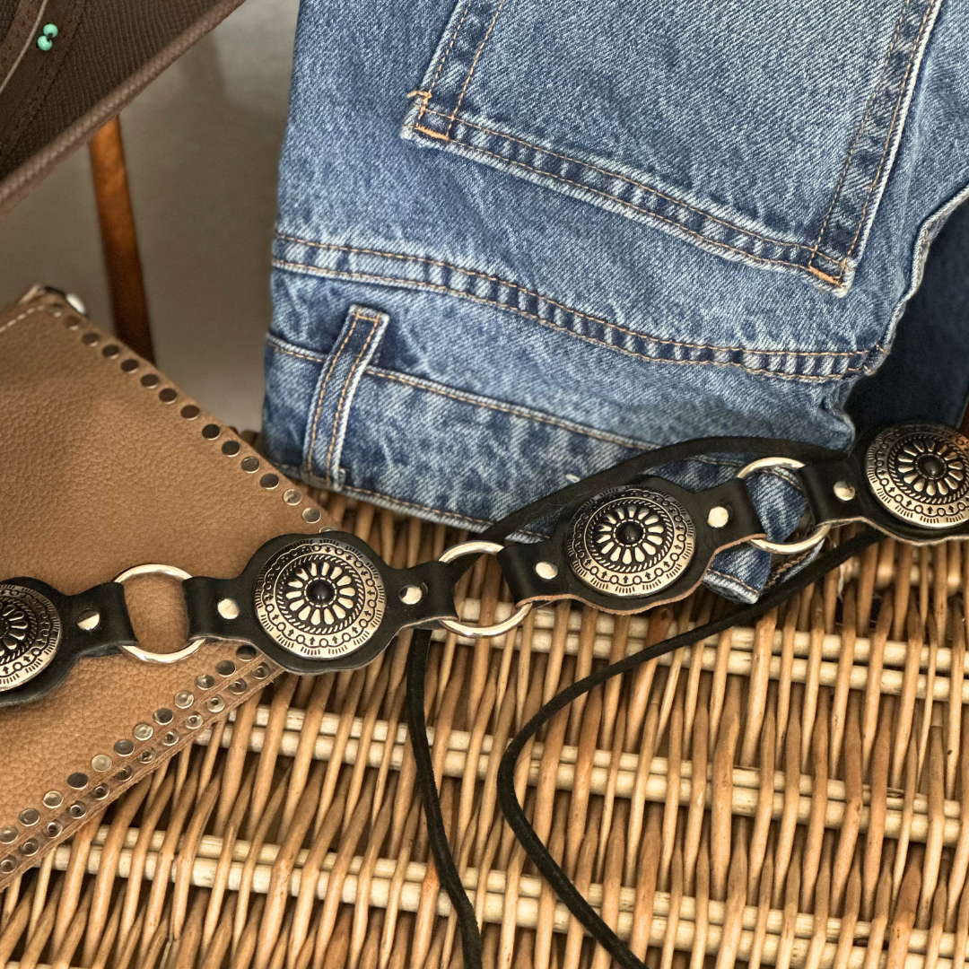 Ceinture en cuir noir/noir WESTERN