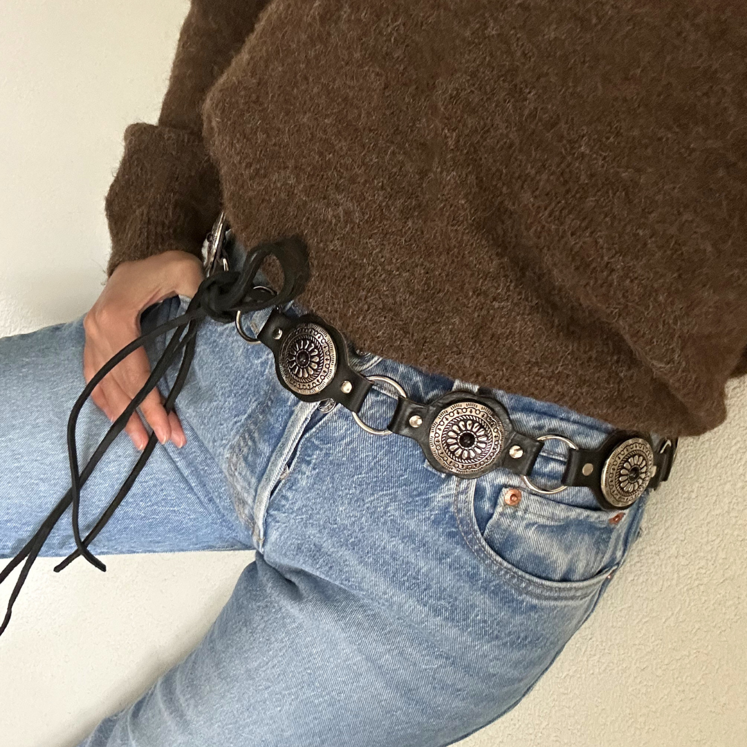 Ceinture en cuir noir/noir WESTERN