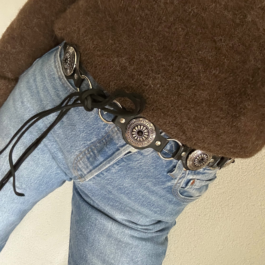 Ceinture en cuir noir/noir WESTERN
