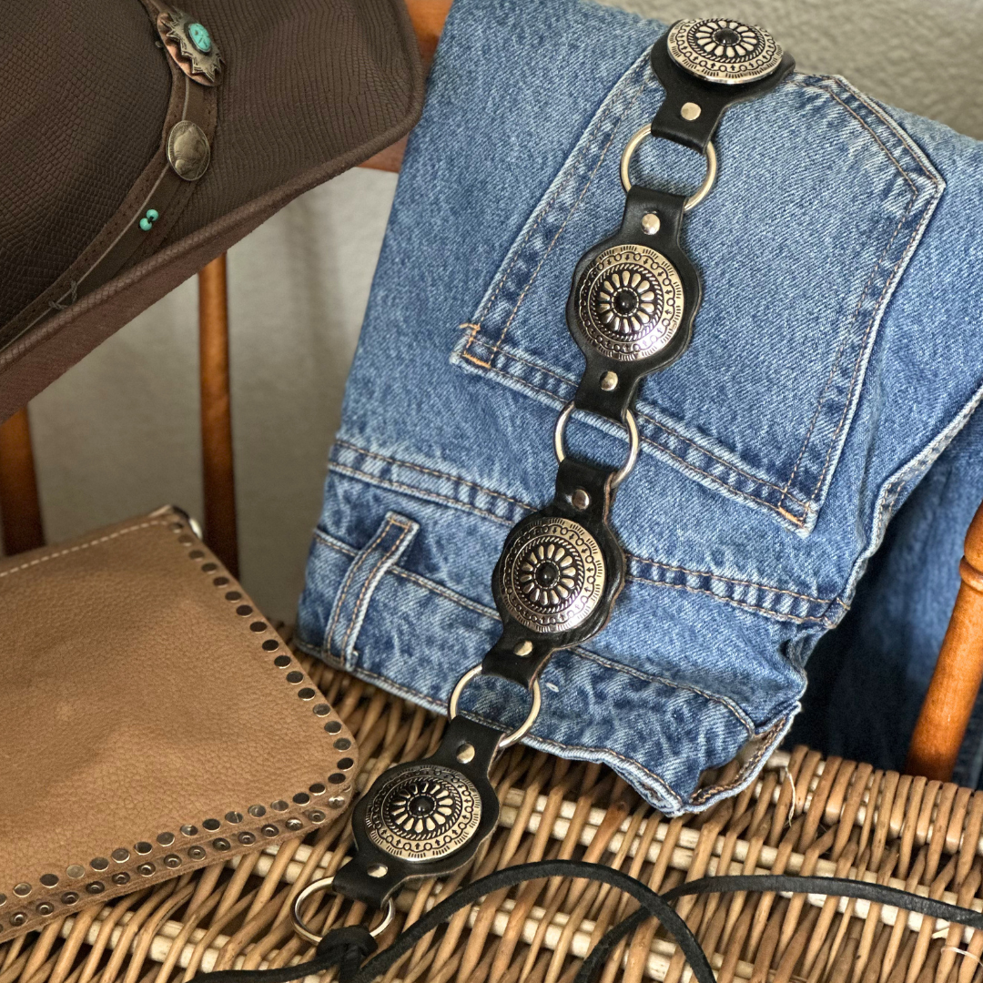 Ceinture en cuir noir/noir WESTERN