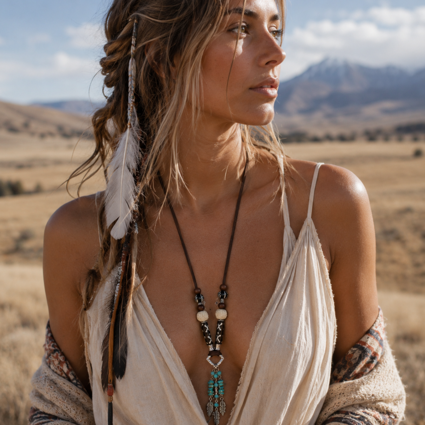 Collier sautoir TROIS PLUMES