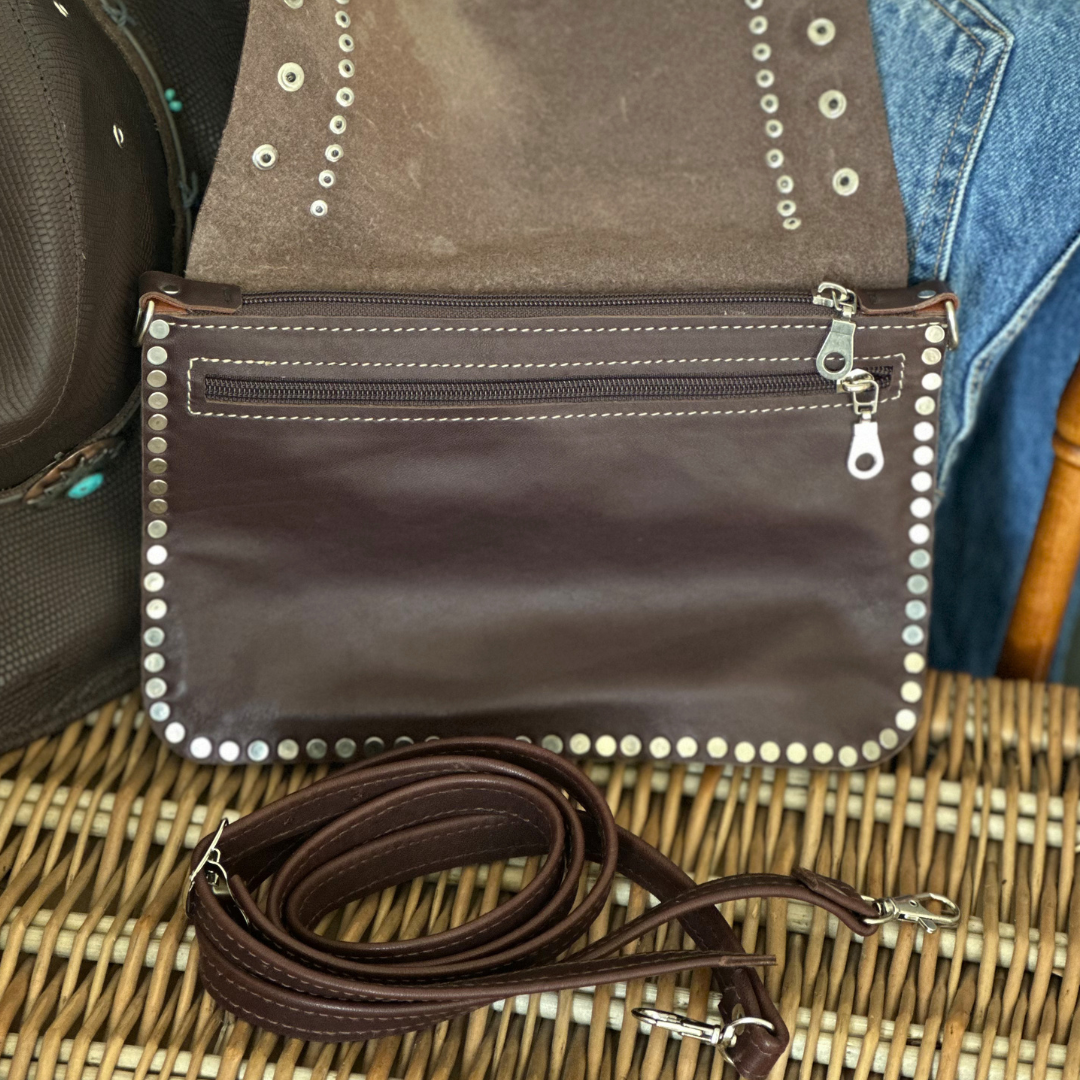 Pochette en cuir brun WESTERN