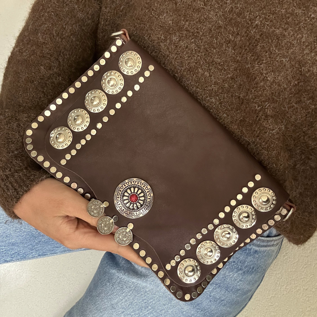 Pochette en cuir brun WESTERN