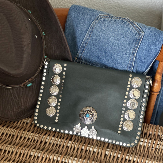 Pochette en cuir vert WESTERN