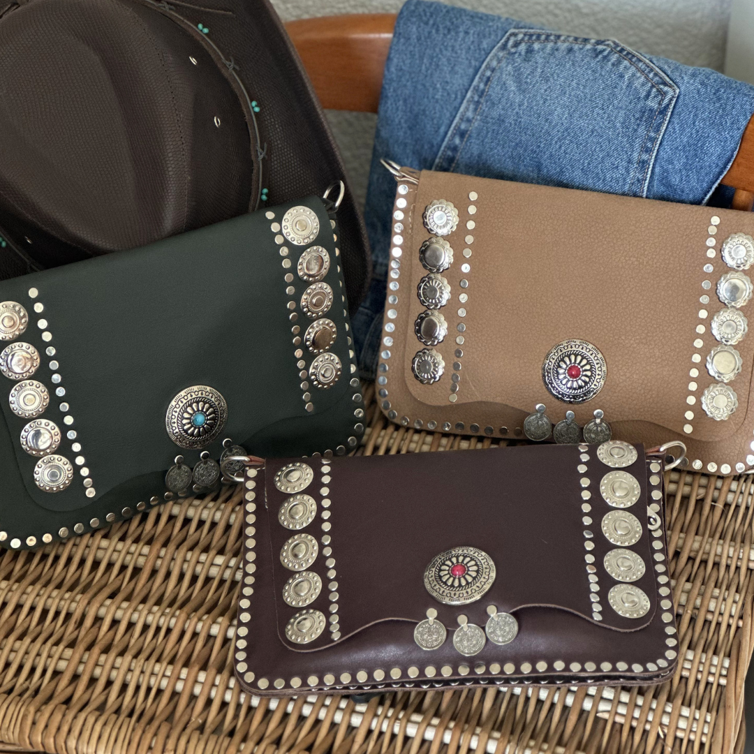 Pochette en cuir brun WESTERN