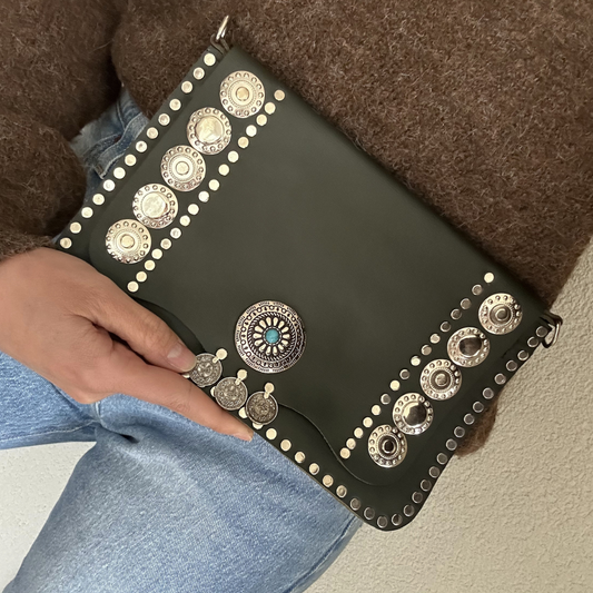 Pochette en cuir vert WESTERN